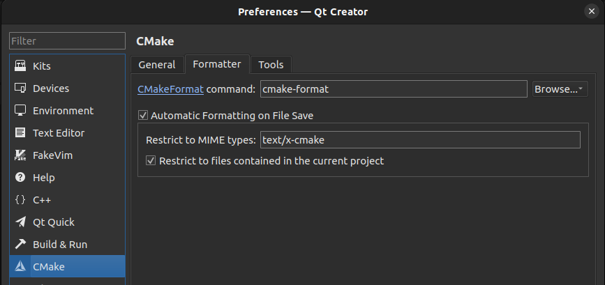 Setting for CMake