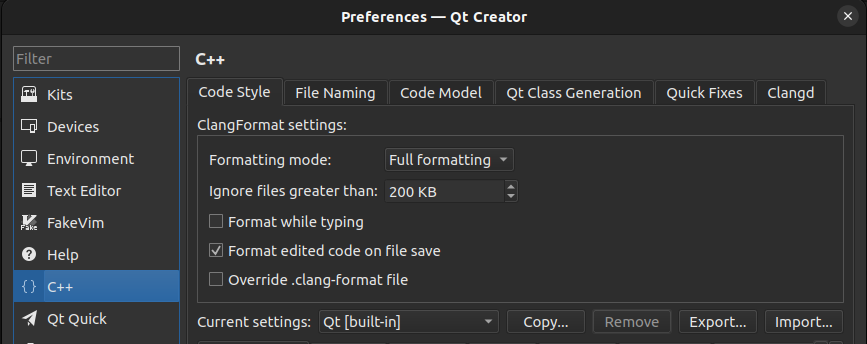 Setting for C++