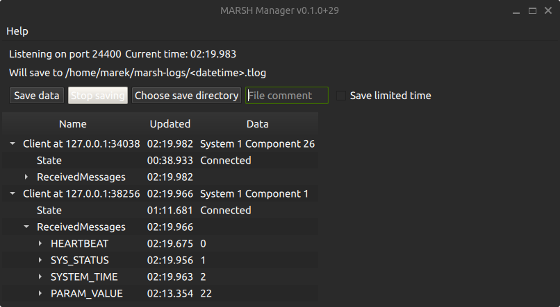 screenshot of MARSH Manager window